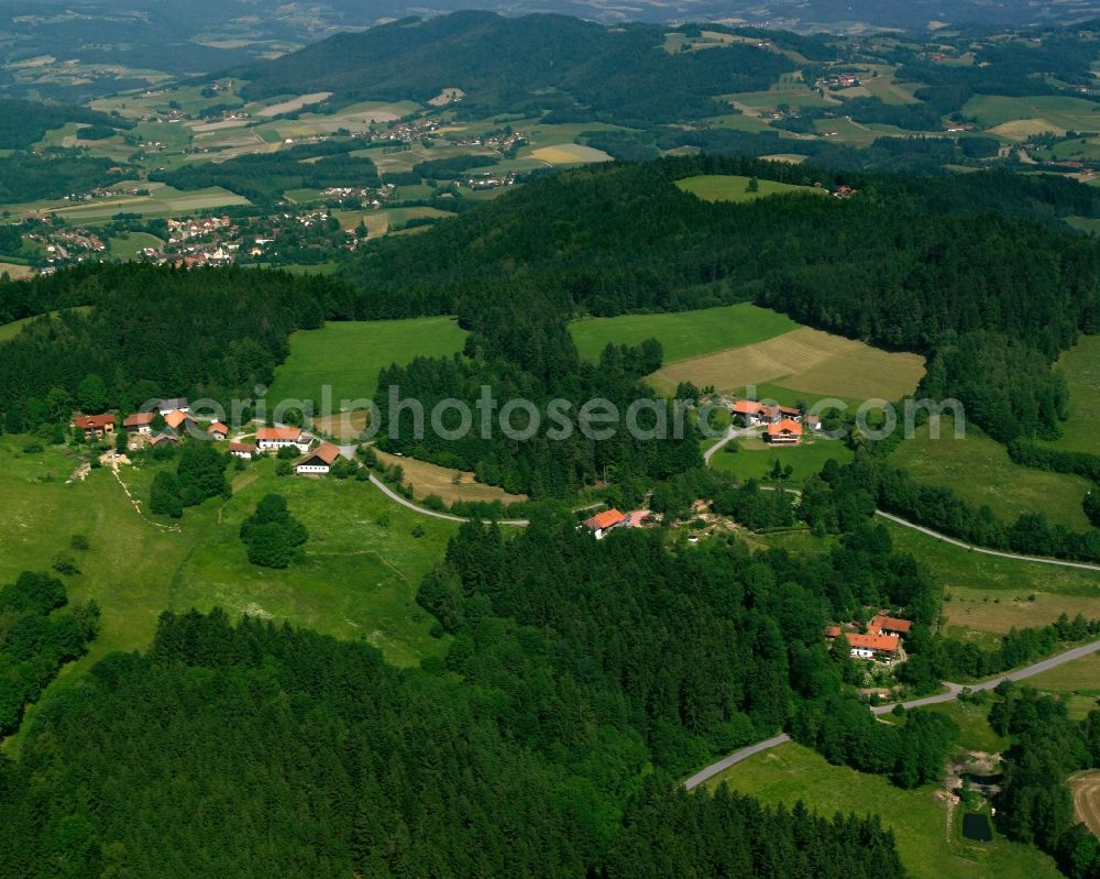 Loidershof from above - Village - view on the edge of forested areas in Loidershof in the state Bavaria, Germany