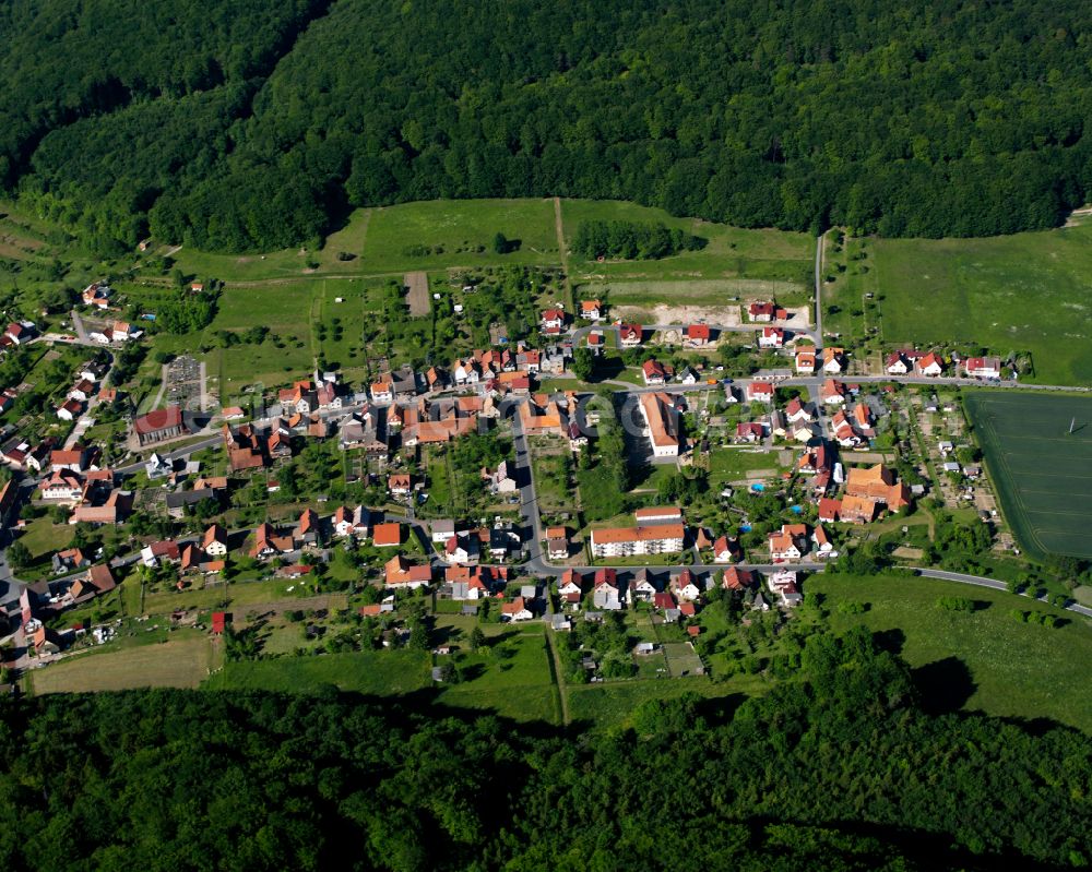 Lutter from above - Village - view on the edge of forested areas in Lutter in the state Thuringia, Germany