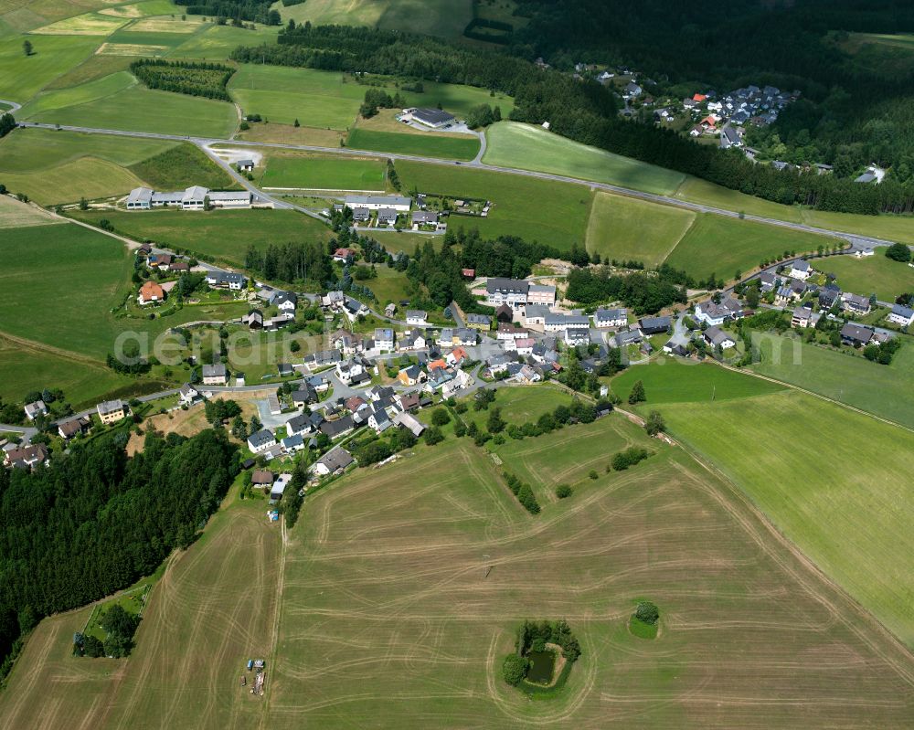 Meierhof from above - Village - view on the edge of forested areas in Meierhof in the state Bavaria, Germany