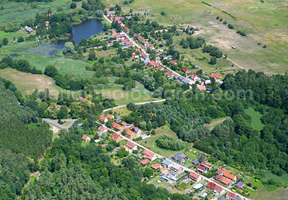 Aerial image Mühl Rosin - Village - view on the edge of forested areas in Mühl Rosin in the state Mecklenburg - Western Pomerania, Germany