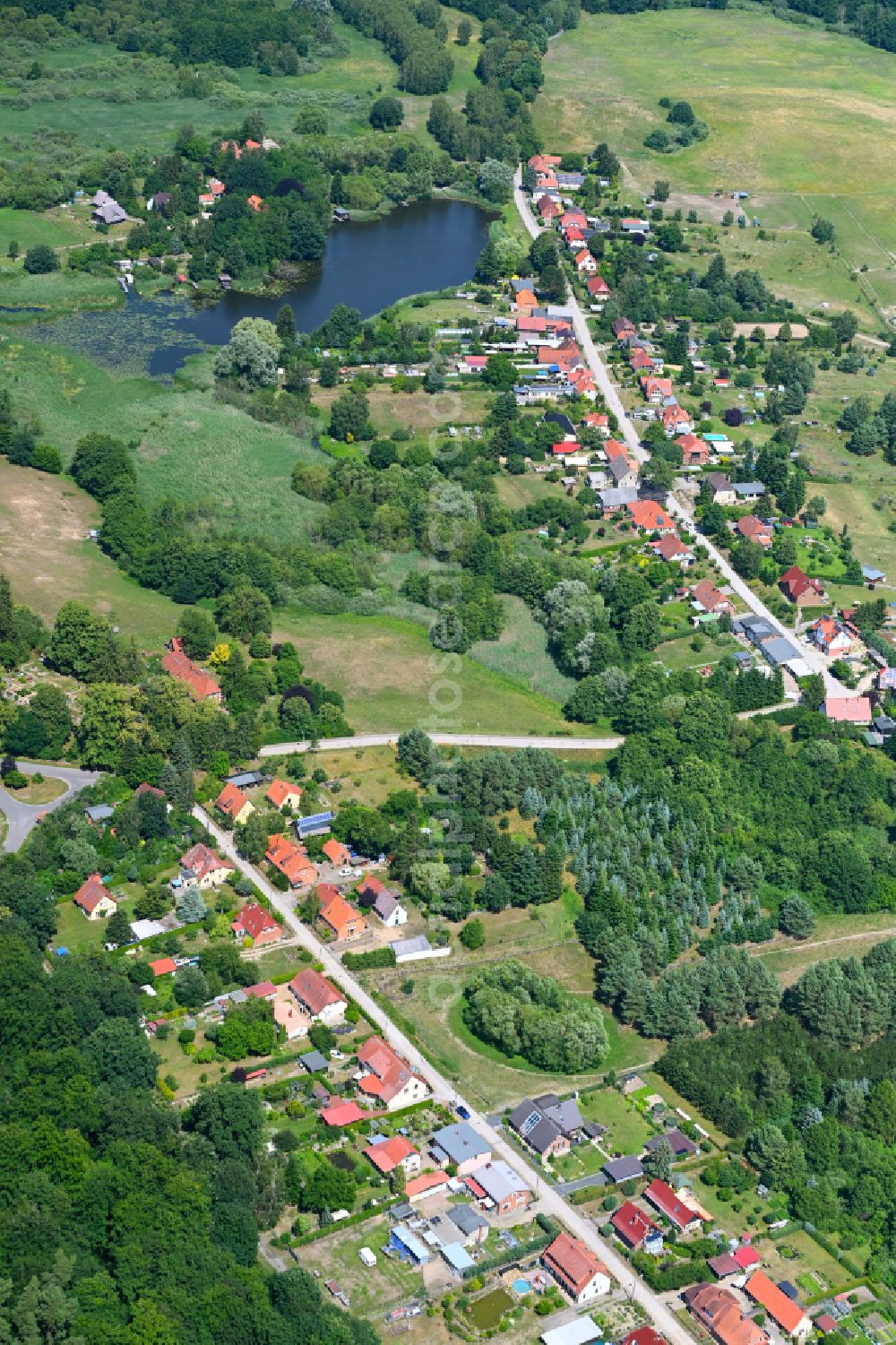 Aerial photograph Mühl Rosin - Village - view on the edge of forested areas in Mühl Rosin in the state Mecklenburg - Western Pomerania, Germany