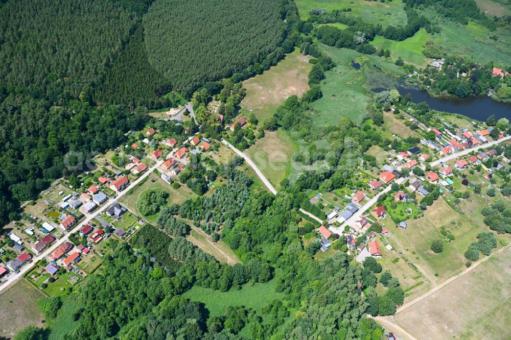 Mühl Rosin from above - Village - view on the edge of forested areas in Mühl Rosin in the state Mecklenburg - Western Pomerania, Germany