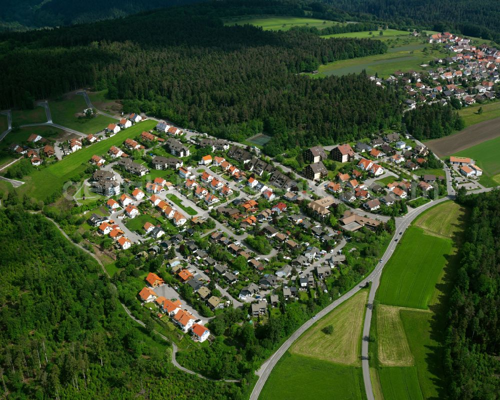 Aerial image Monakam - Village - view on the edge of forested areas in Monakam in the state Baden-Wuerttemberg, Germany