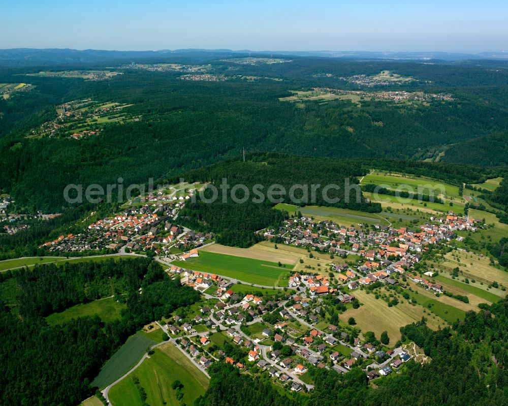 Monakam from the bird's eye view: Village - view on the edge of forested areas in Monakam in the state Baden-Wuerttemberg, Germany