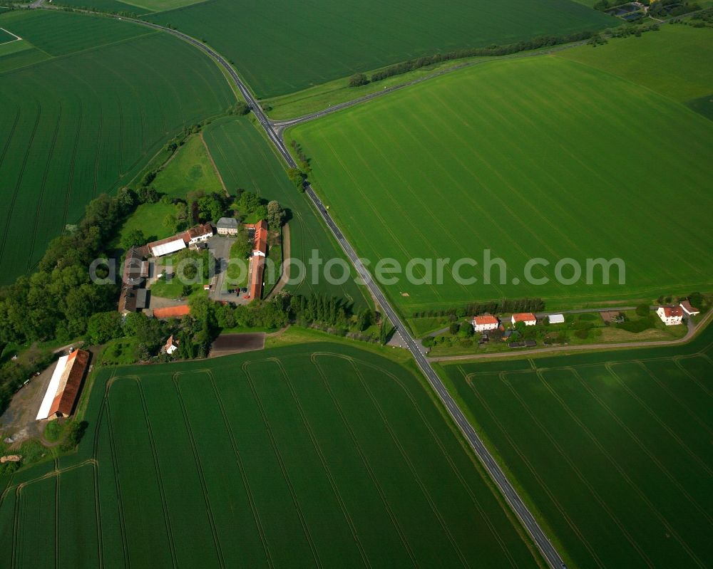 Muschenheim from above - Village - view on the edge of forested areas in Muschenheim in the state Hesse, Germany