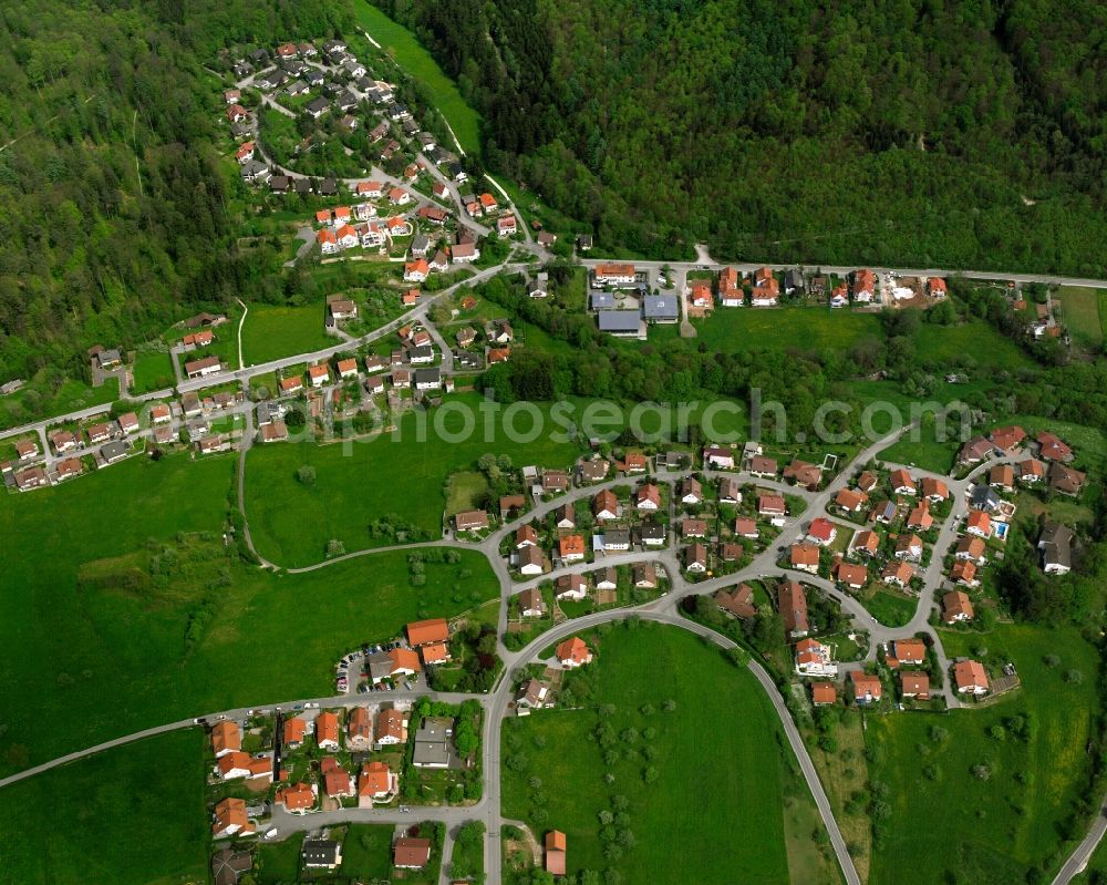 Nassachmühle from above - Village - view on the edge of forested areas in Nassachmühle in the state Baden-Wuerttemberg, Germany