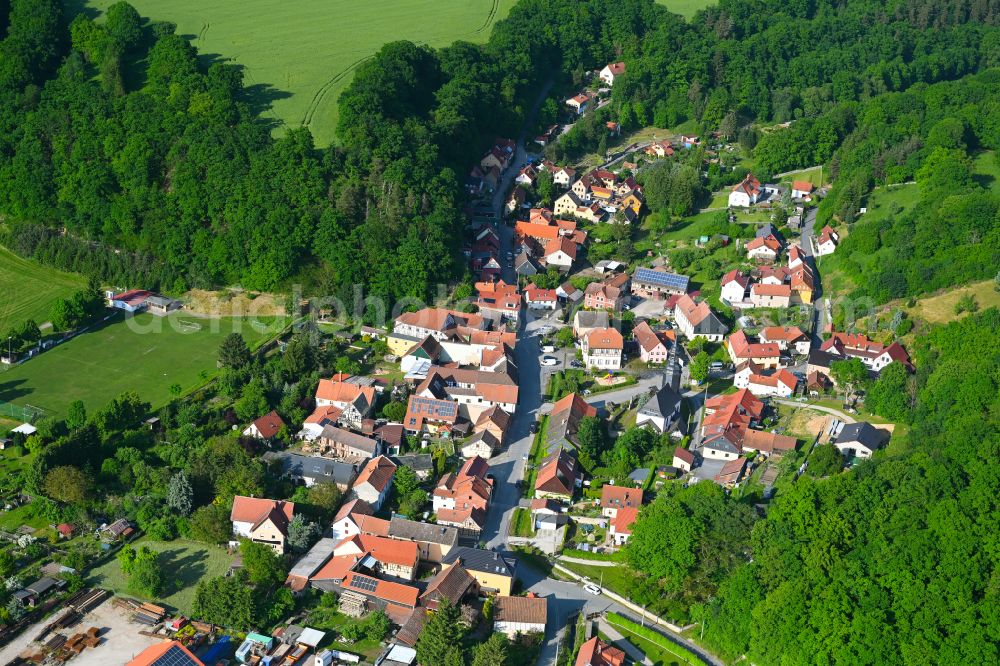 Aerial image Niederkrossen - Village - view on the edge of forested areas in Niederkrossen in the state Thuringia, Germany