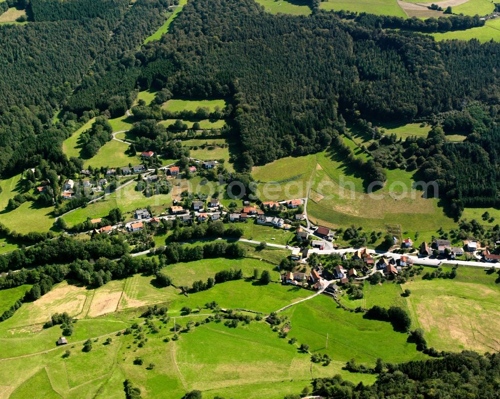 Ober-Hainbrunn from above - Village - view on the edge of forested areas in Ober-Hainbrunn in the state Hesse, Germany