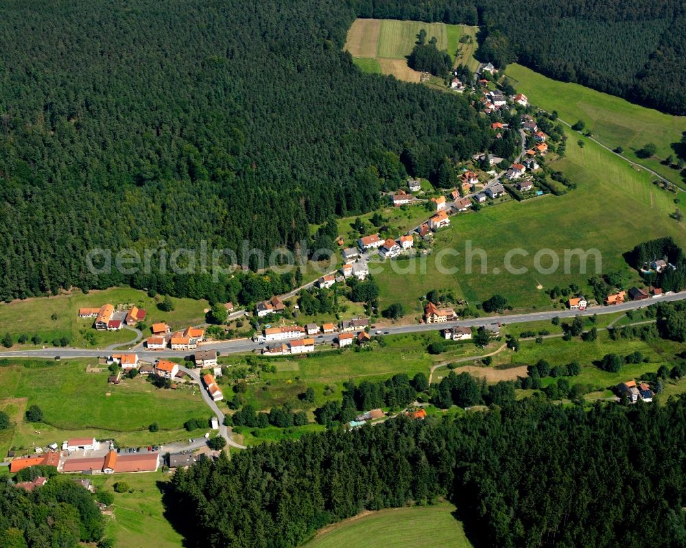 Ober-Hiltersklingen from above - Village - view on the edge of forested areas in Ober-Hiltersklingen in the state Hesse, Germany