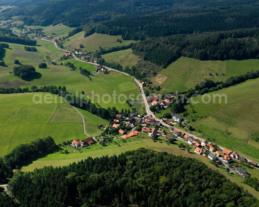 Aerial photograph Ober-Sensbach - Village - view on the edge of forested areas in Ober-Sensbach in the state Hesse, Germany