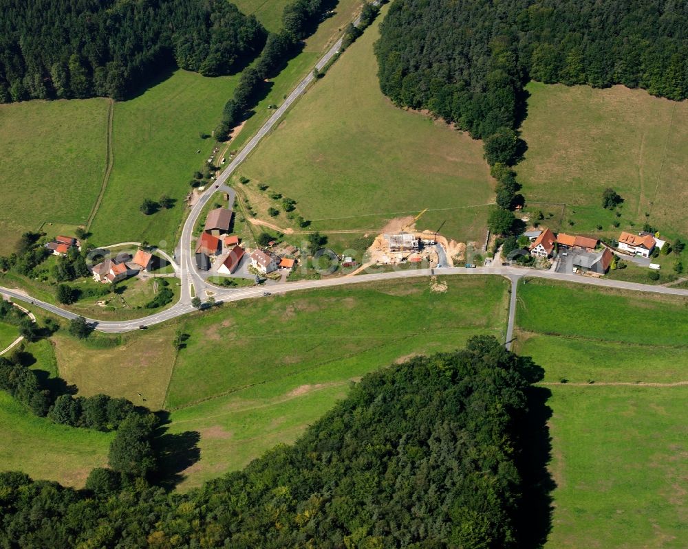 Ober-Sensbach from above - Village - view on the edge of forested areas in Ober-Sensbach in the state Hesse, Germany