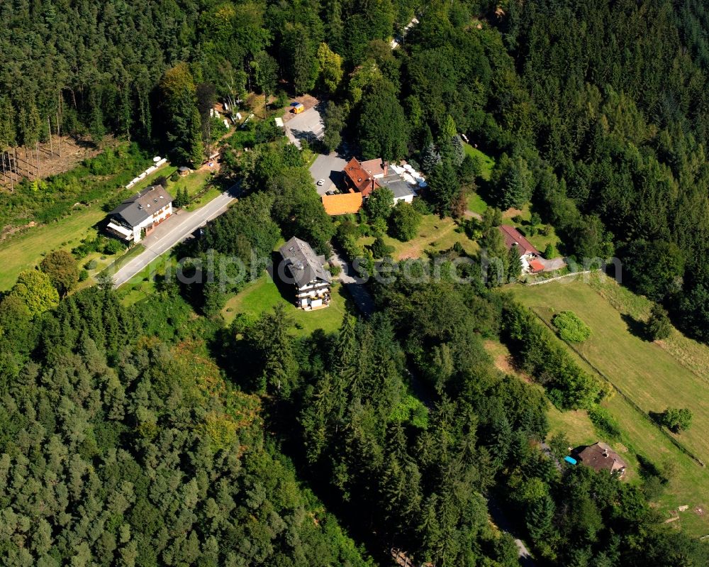 Ober-Sensbach from the bird's eye view: Village - view on the edge of forested areas in Ober-Sensbach in the state Hesse, Germany