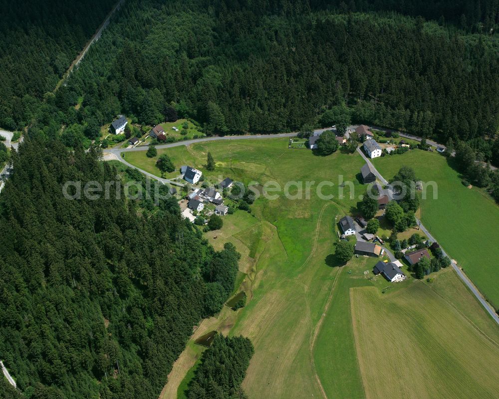 Oberleupoldsberg from above - Village - view on the edge of forested areas in Oberleupoldsberg in the state Bavaria, Germany