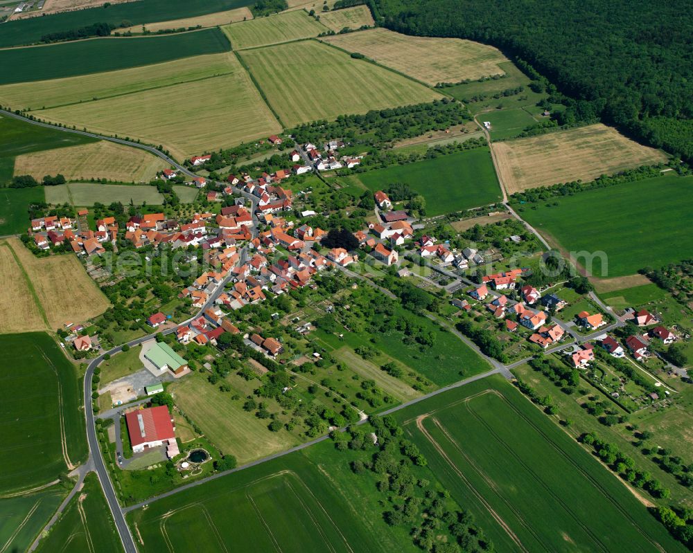 Oberorschel from above - Village - view on the edge of forested areas in Oberorschel in the state Thuringia, Germany