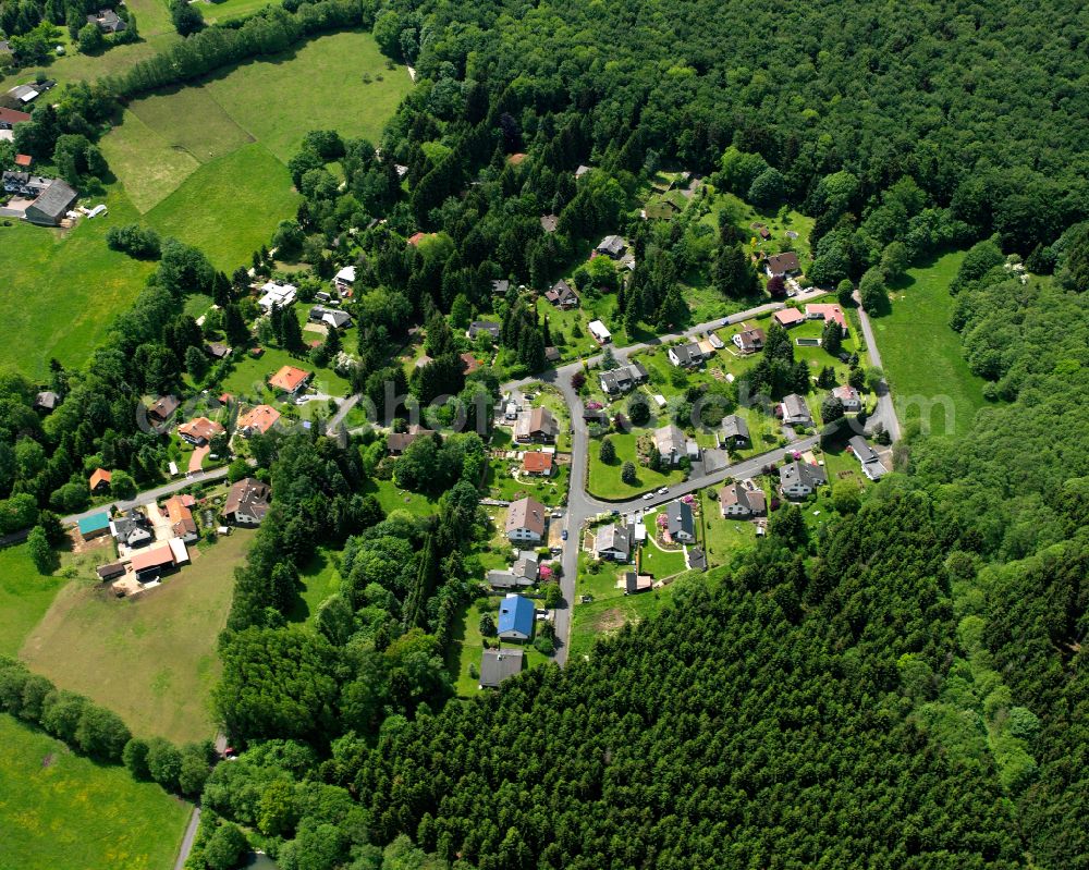 Oberwald from the bird's eye view: Village - view on the edge of forested areas in Oberwald in the state Hesse, Germany