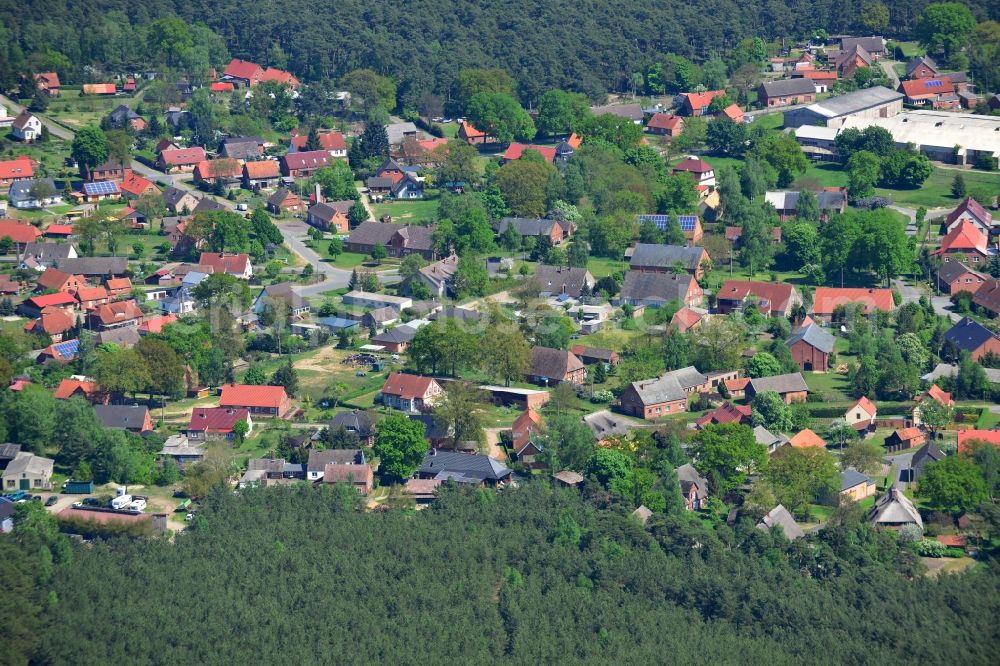 Polz from above - Village - view on the edge of forested areas in Polz in the state Mecklenburg - Western Pomerania, Germany