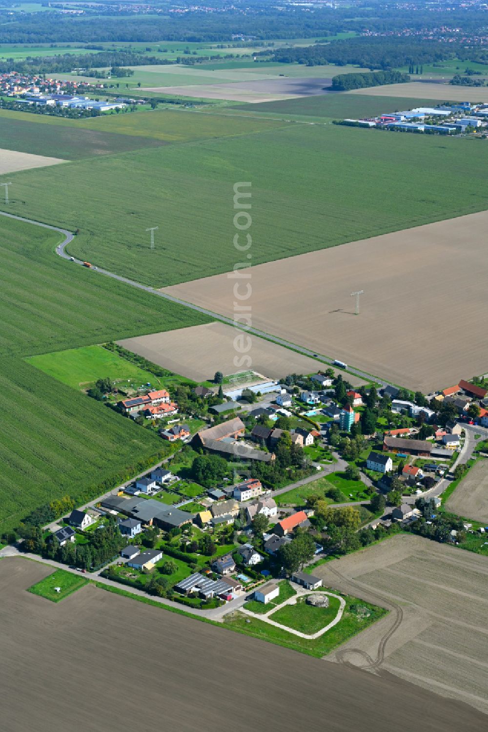 Aerial photograph Priesteblich - Village - view on the edge of forested areas in Priesteblich in the state Saxony, Germany