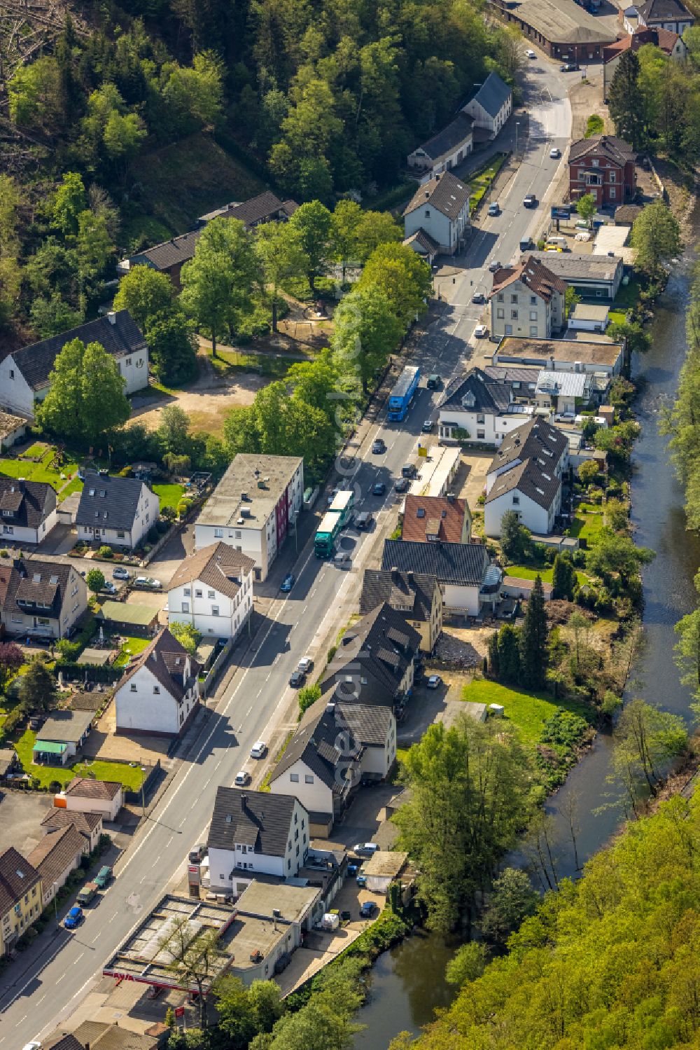 Priorei from above - Village - view on the edge of forested areas in Priorei in the state North Rhine-Westphalia, Germany