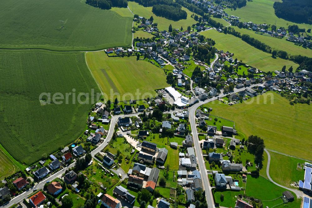 Rebesgrün from above - Village - view on the edge of forested areas in Rebesgrün in the state Saxony, Germany