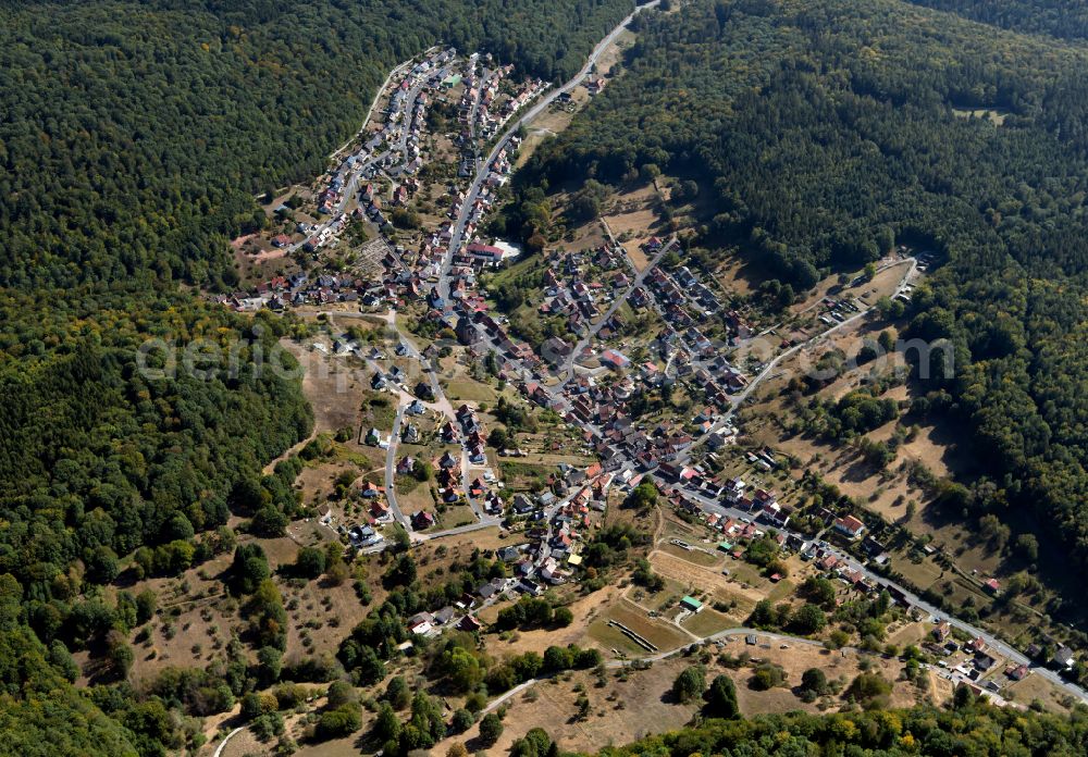 Rechtenbach from above - Village - view on the edge of forested areas in Rechtenbach in the state Bavaria, Germany