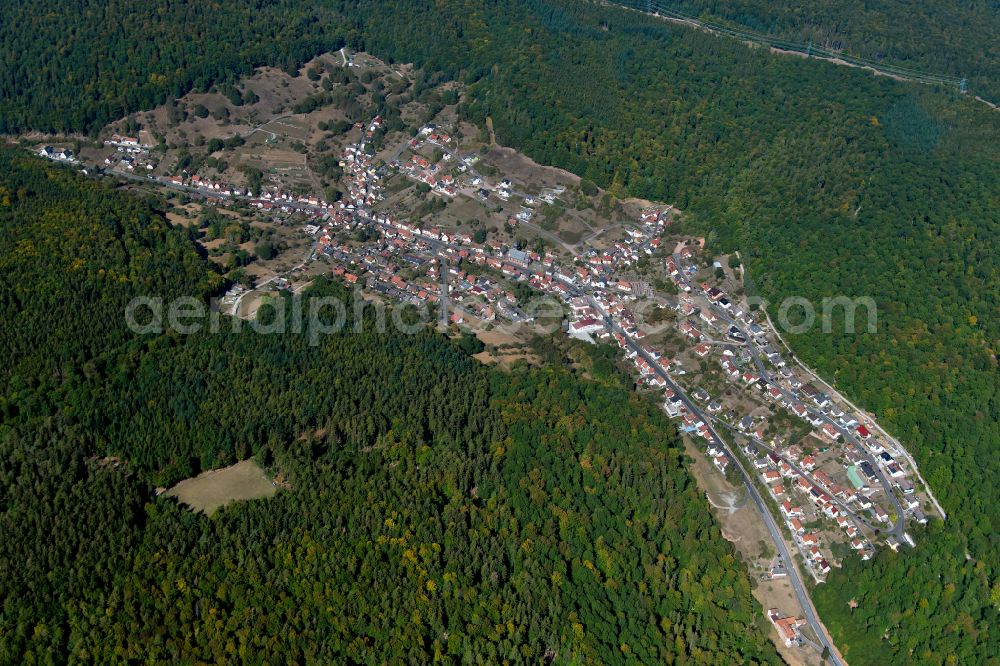 Rechtenbach from above - Village - view on the edge of forested areas in Rechtenbach in the state Bavaria, Germany