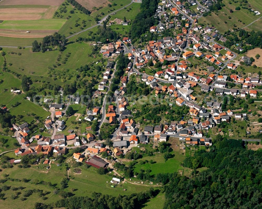 Rimhorn from the bird's eye view: Village - view on the edge of forested areas in Rimhorn in the state Hesse, Germany