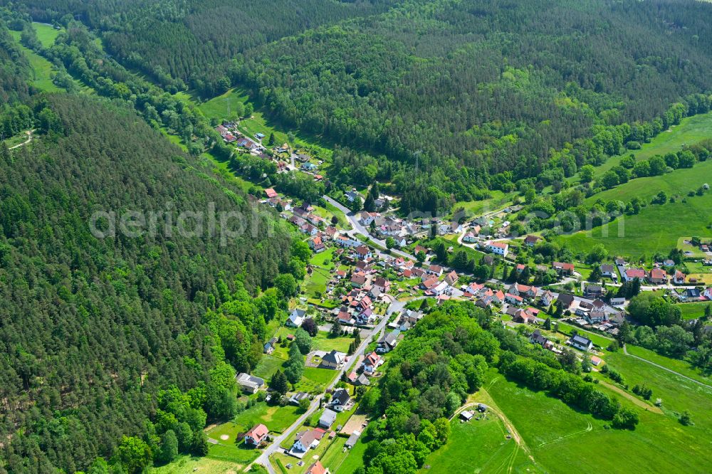 Aerial image Rosa - Village - view on the edge of forested areas in Rosa in the state Thuringia, Germany