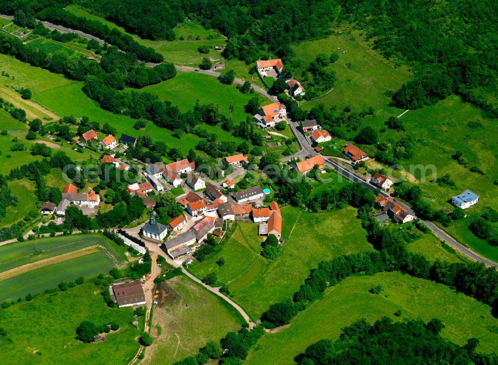 Aerial image Rudolphskirchen - Village - view on the edge of forested areas in Rudolphskirchen in the state Rhineland-Palatinate, Germany