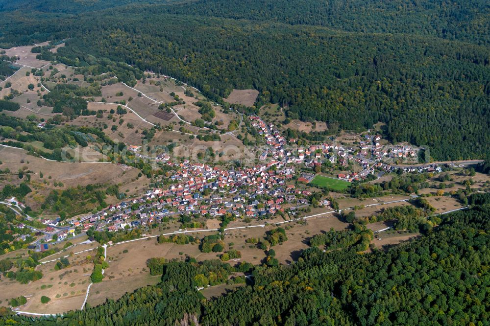 Aerial image Ruppertshütten - Village - view on the edge of forested areas in Ruppertshütten in the state Bavaria, Germany