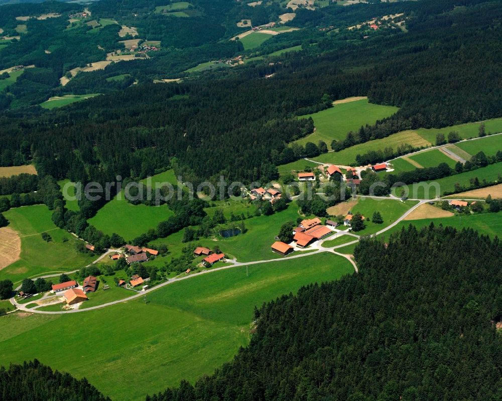 Sankt Englmar from the bird's eye view: Village - view on the edge of forested areas in Sankt Englmar in the state Bavaria, Germany