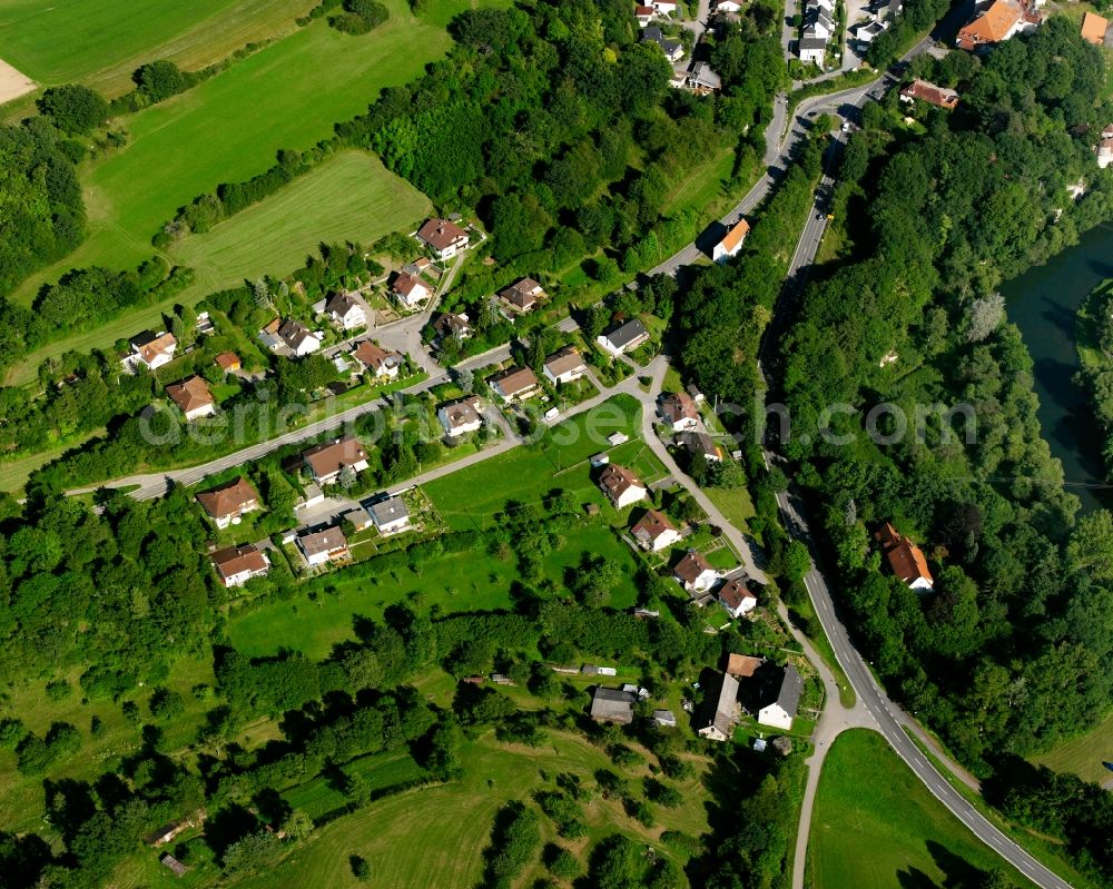 Scheer from the bird's eye view: Village - view on the edge of forested areas in Scheer in the state Baden-Wuerttemberg, Germany