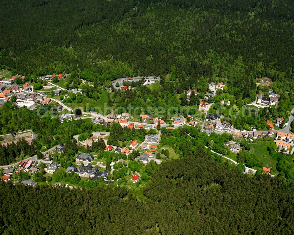 Schierke from above - Village - view on the edge of forested areas in Schierke Harz in the state Saxony-Anhalt, Germany