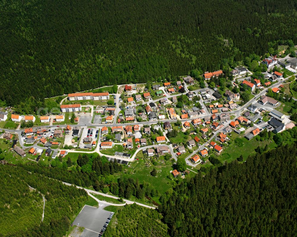 Aerial image Schierke - Village - view on the edge of forested areas in Schierke Harz in the state Saxony-Anhalt, Germany