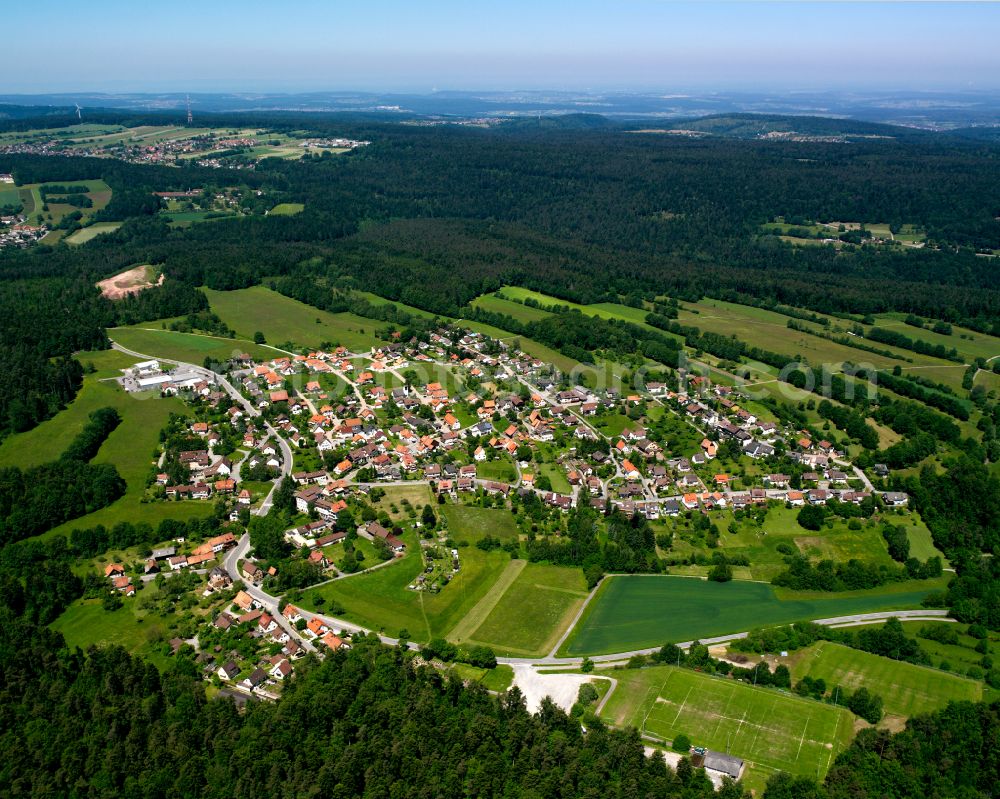 Schömberg from above - Village - view on the edge of forested areas in Schömberg in the state Baden-Wuerttemberg, Germany