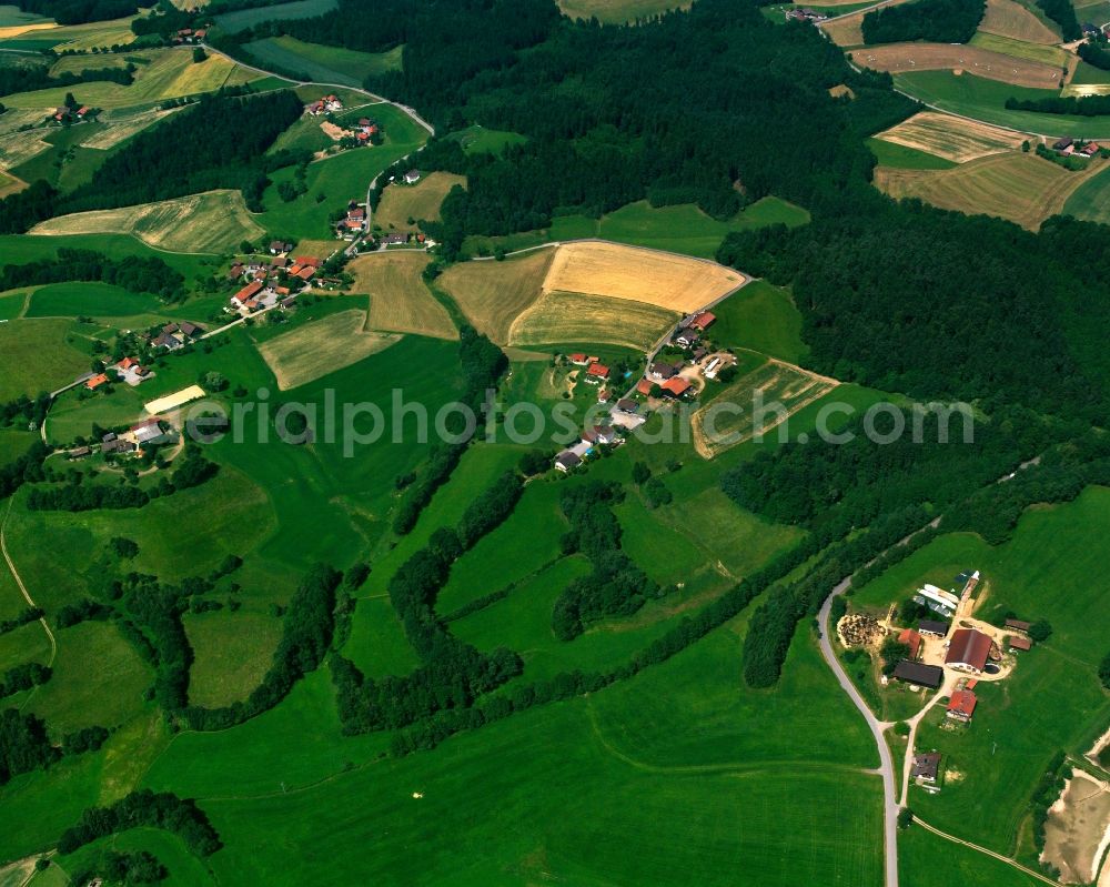 Schönbühl from the bird's eye view: Village - view on the edge of forested areas in Schönbühl in the state Bavaria, Germany