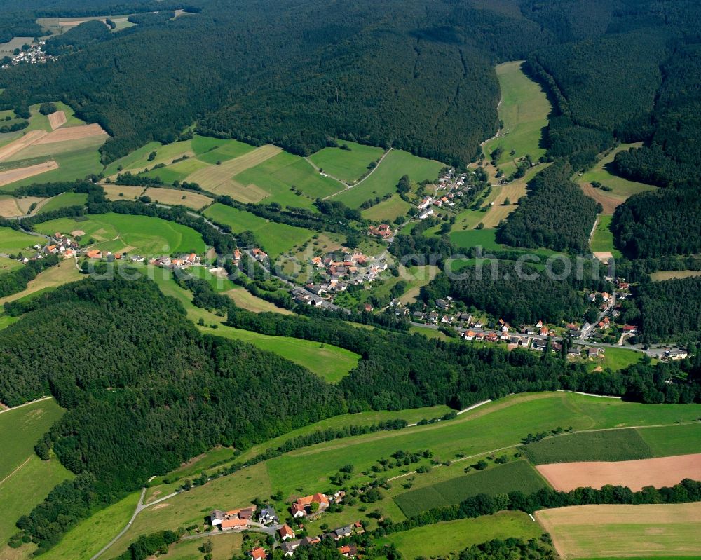 Aerial image Schönnen - Village - view on the edge of forested areas in Schönnen in the state Hesse, Germany