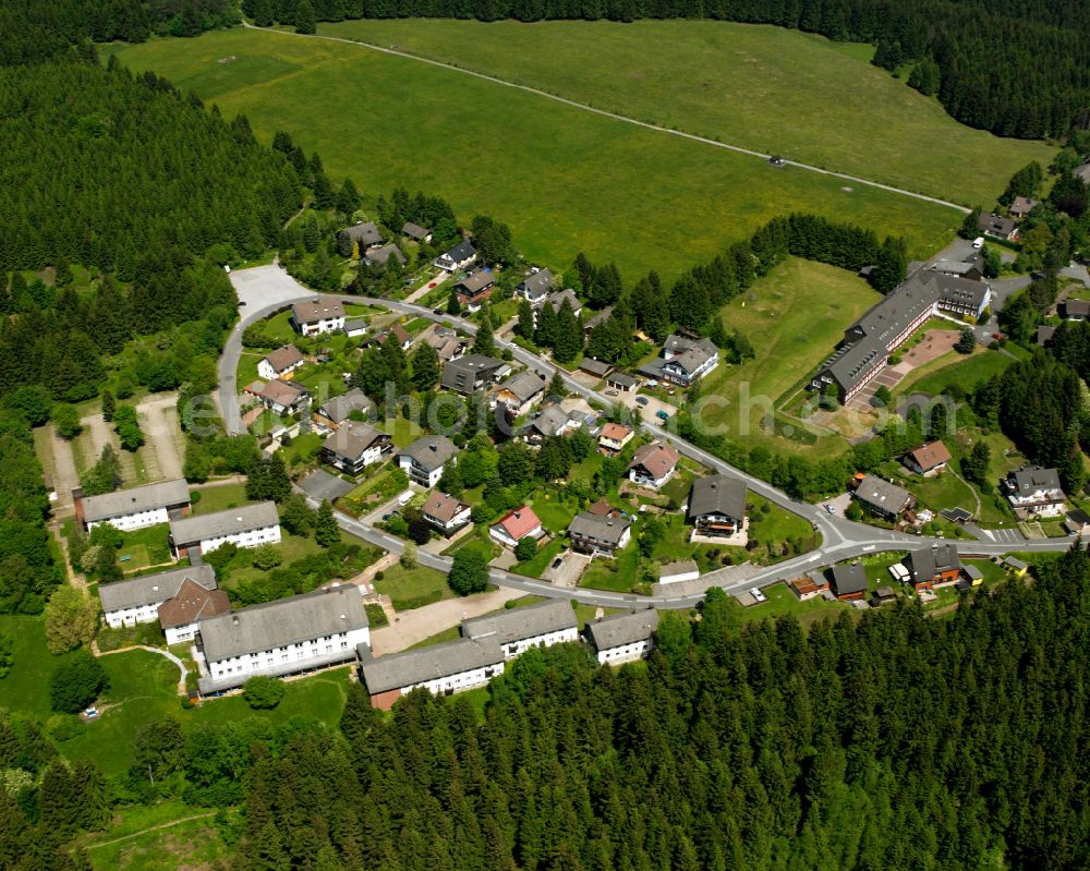 Aerial image Schulenberg im Oberharz - Village - view on the edge of forested areas in Schulenberg im Oberharz in the state Lower Saxony, Germany