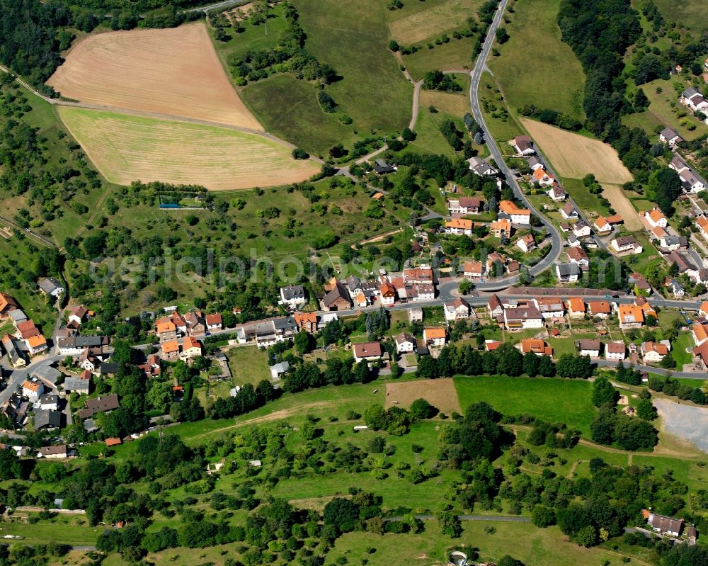 Seckmauern from above - Village - view on the edge of forested areas in Seckmauern in the state Hesse, Germany