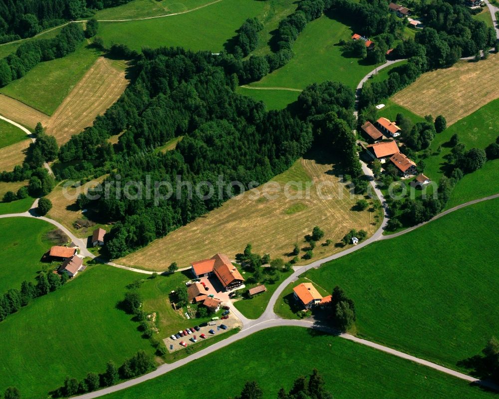 Seign from above - Village - view on the edge of forested areas in Seign in the state Bavaria, Germany