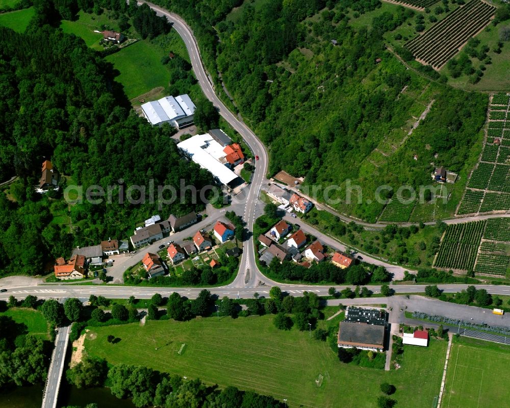 Aerial image Siglingen - Village - view on the edge of forested areas in Siglingen in the state Baden-Wuerttemberg, Germany