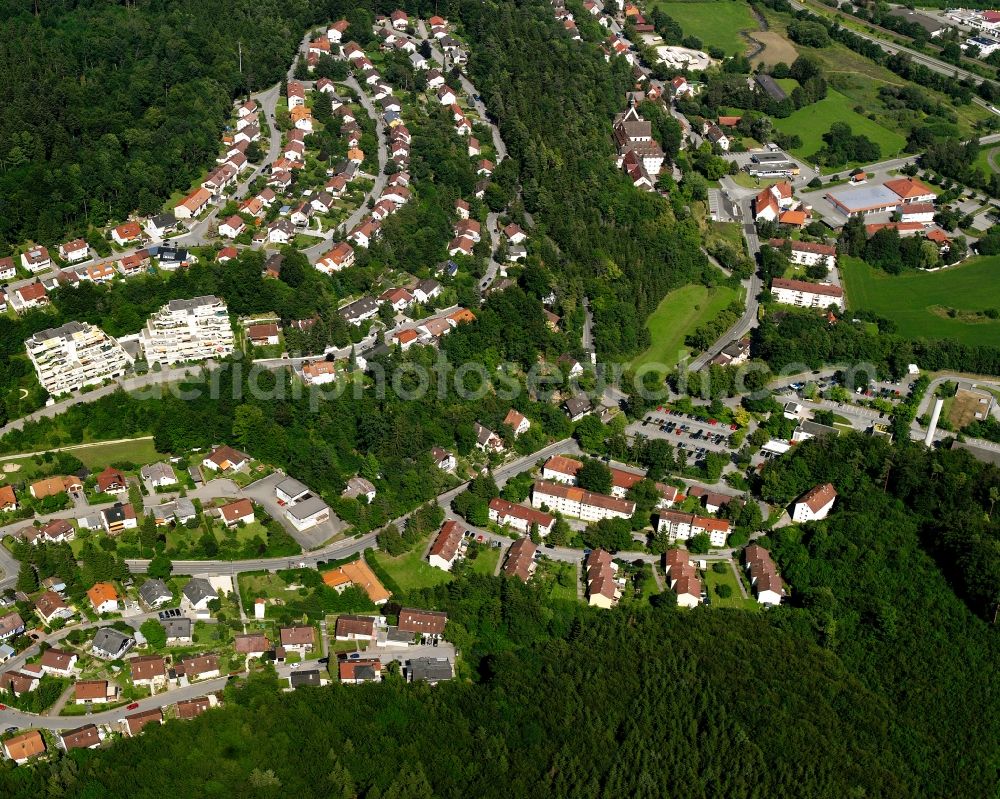 Sigmaringen from above - Village - view on the edge of forested areas in Sigmaringen in the state Baden-Wuerttemberg, Germany