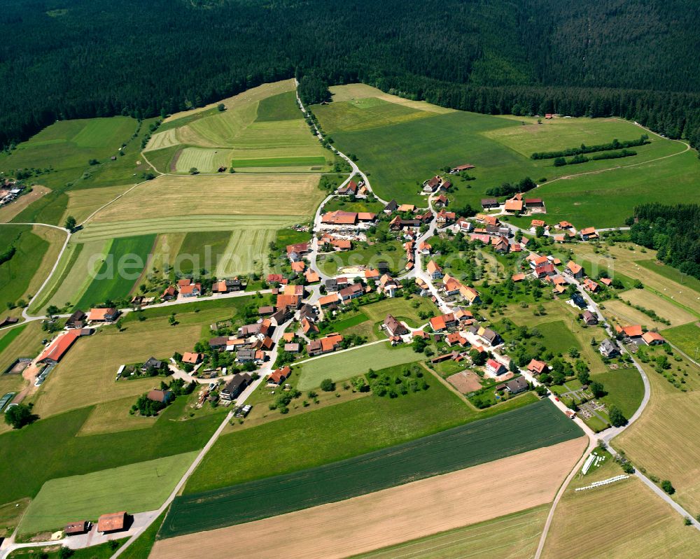 Aerial image Simmersfeld - Village - view on the edge of forested areas in Simmersfeld in the state Baden-Wuerttemberg, Germany