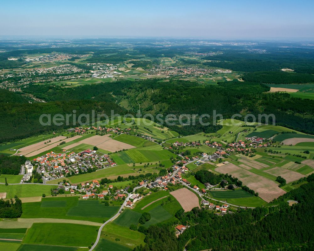 Aerial image Sommenhardt - Village - view on the edge of forested areas in Sommenhardt in the state Baden-Wuerttemberg, Germany