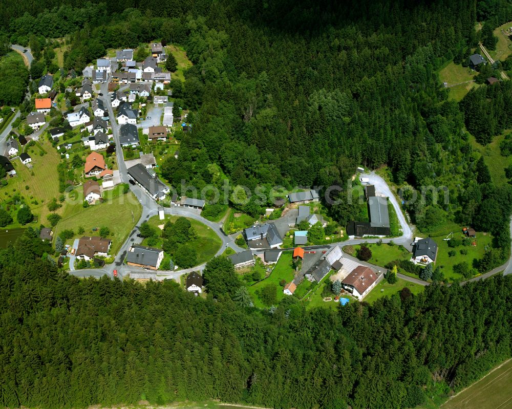 Sorg from above - Village - view on the edge of forested areas in Sorg in the state Bavaria, Germany