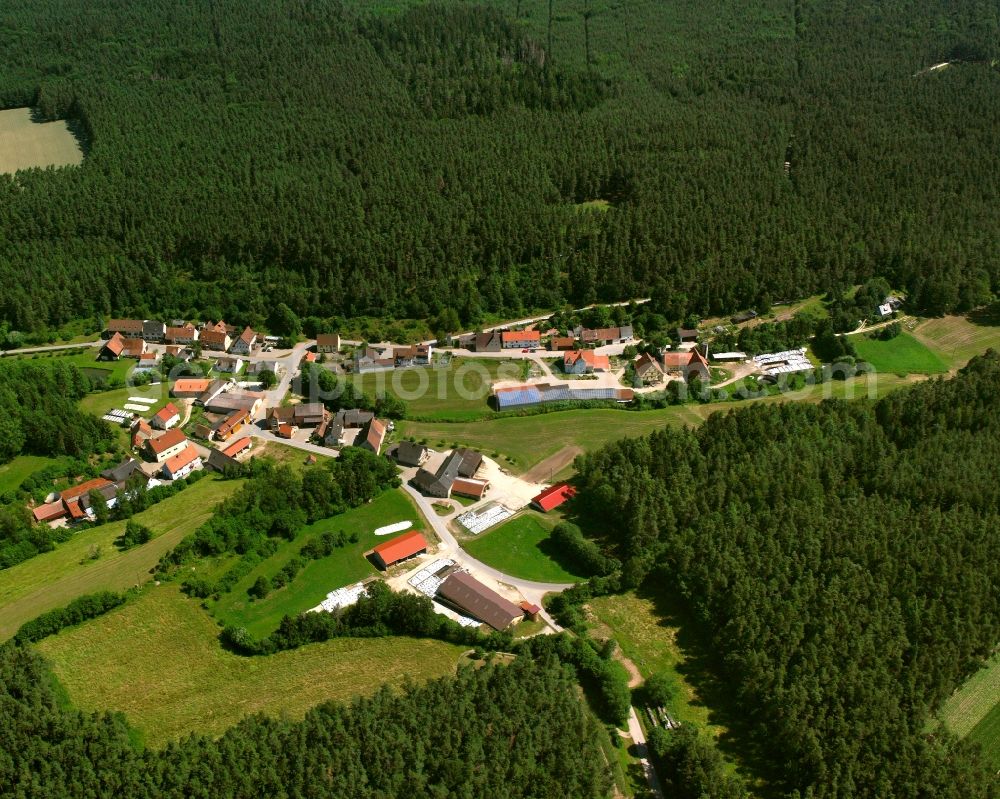 Speckheim from above - Village - view on the edge of forested areas in Speckheim in the state Bavaria, Germany