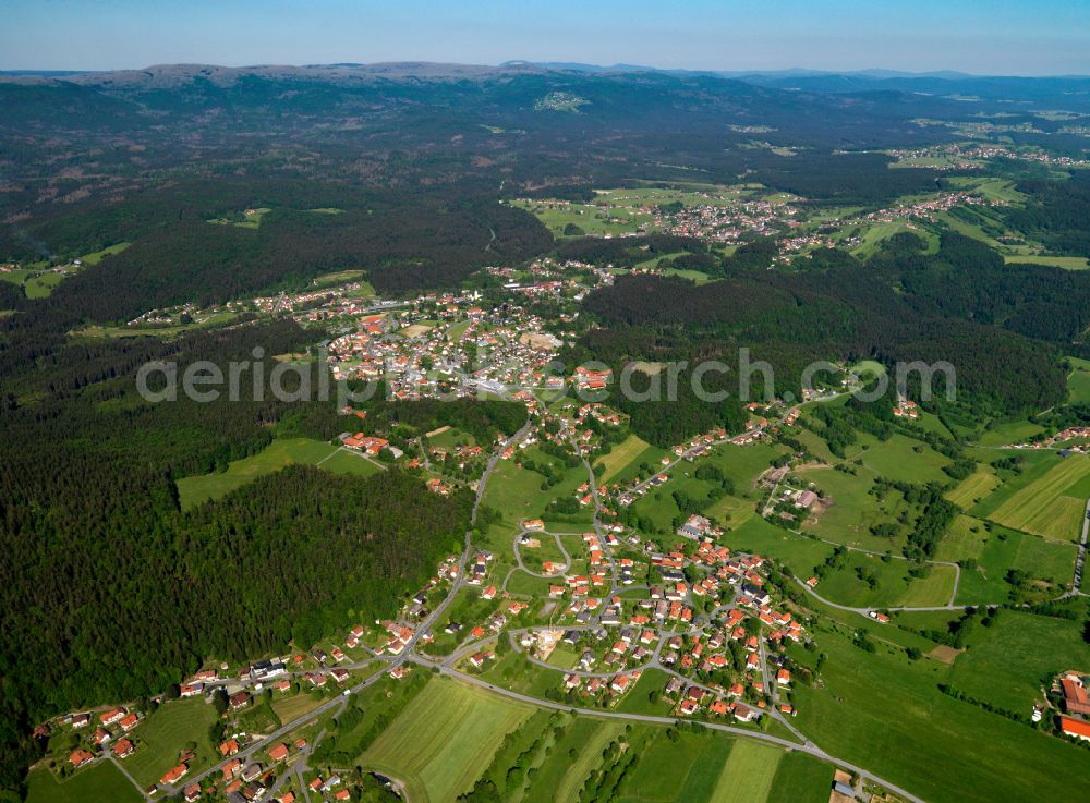 Aerial image Spiegelau - Village - view on the edge of forested areas in Spiegelau in the state Bavaria, Germany