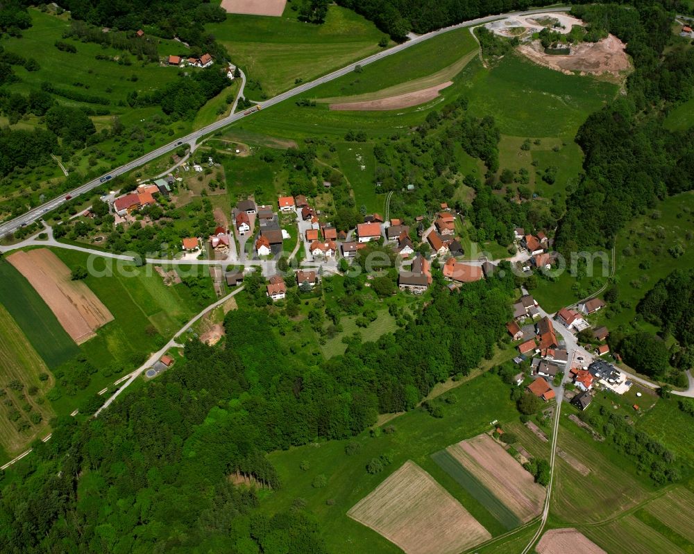 Aerial image Steinbruck - Village - view on the edge of forested areas in Steinbruck in the state Baden-Wuerttemberg, Germany