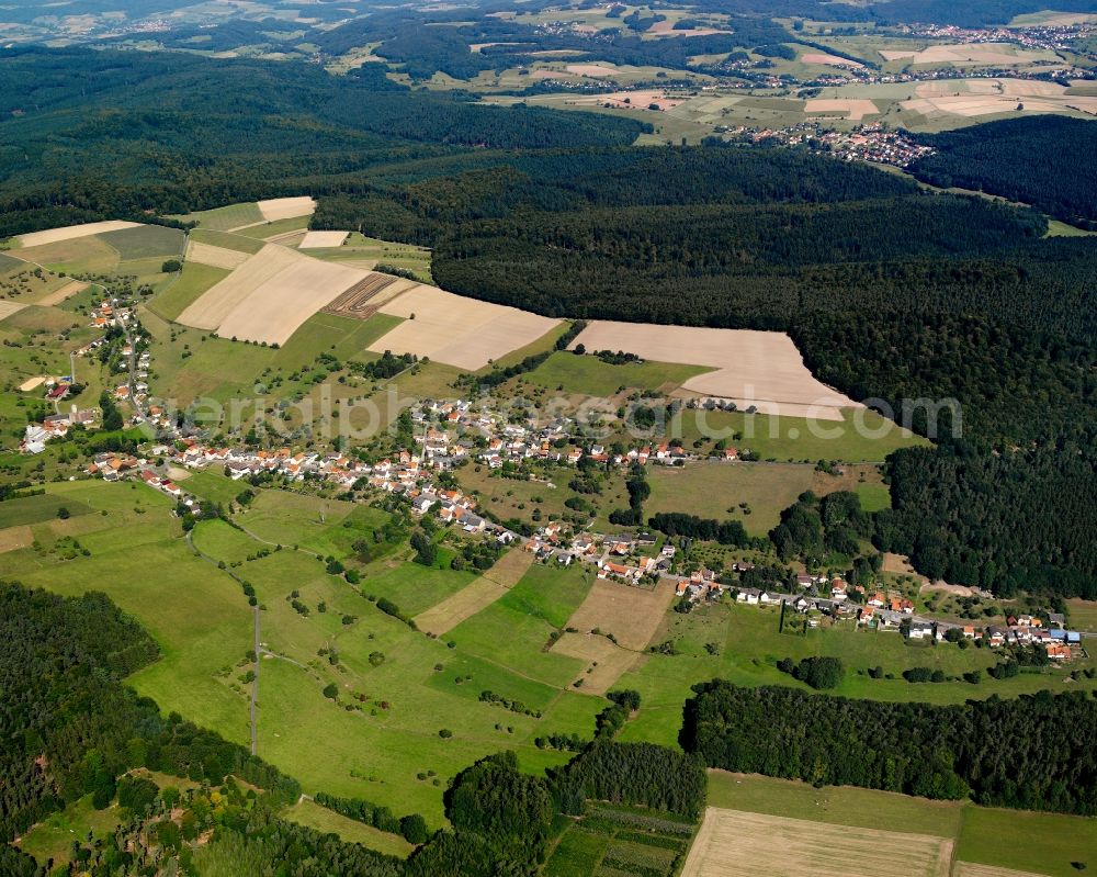 Steinbuch from above - Village - view on the edge of forested areas in Steinbuch in the state Hesse, Germany