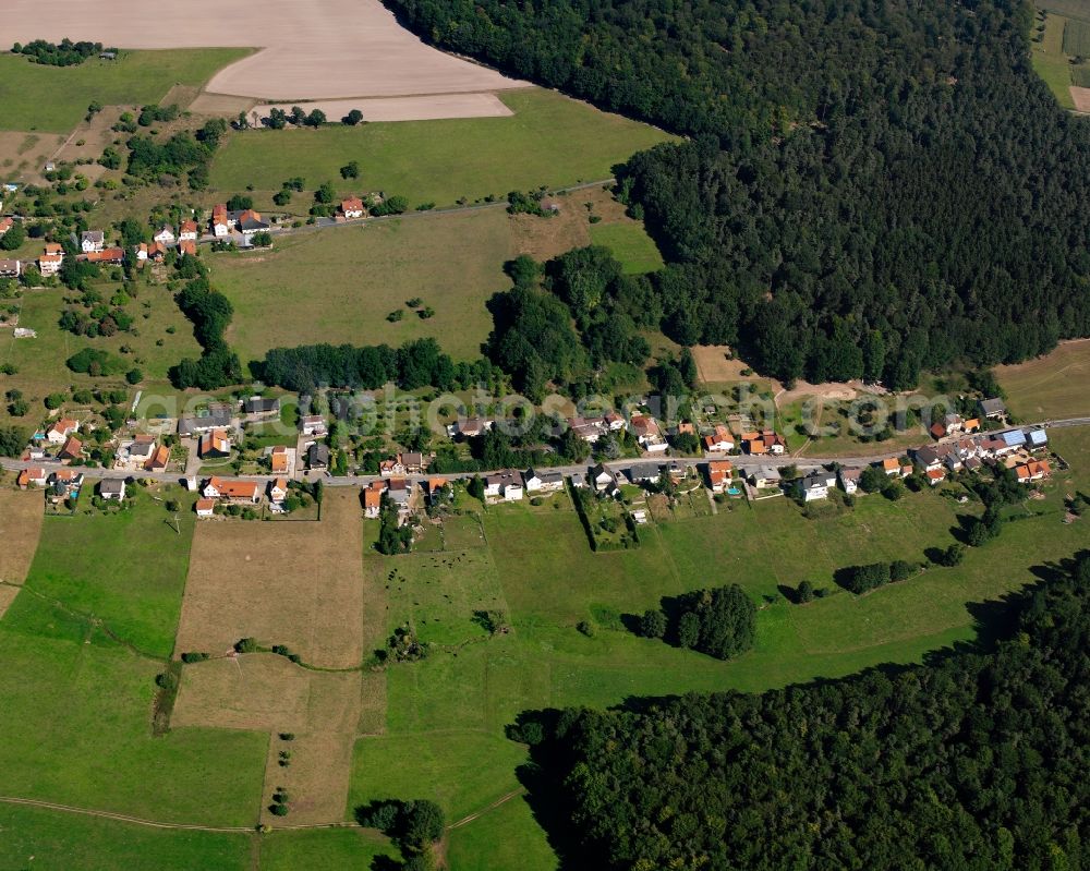 Steinbuch from the bird's eye view: Village - view on the edge of forested areas in Steinbuch in the state Hesse, Germany