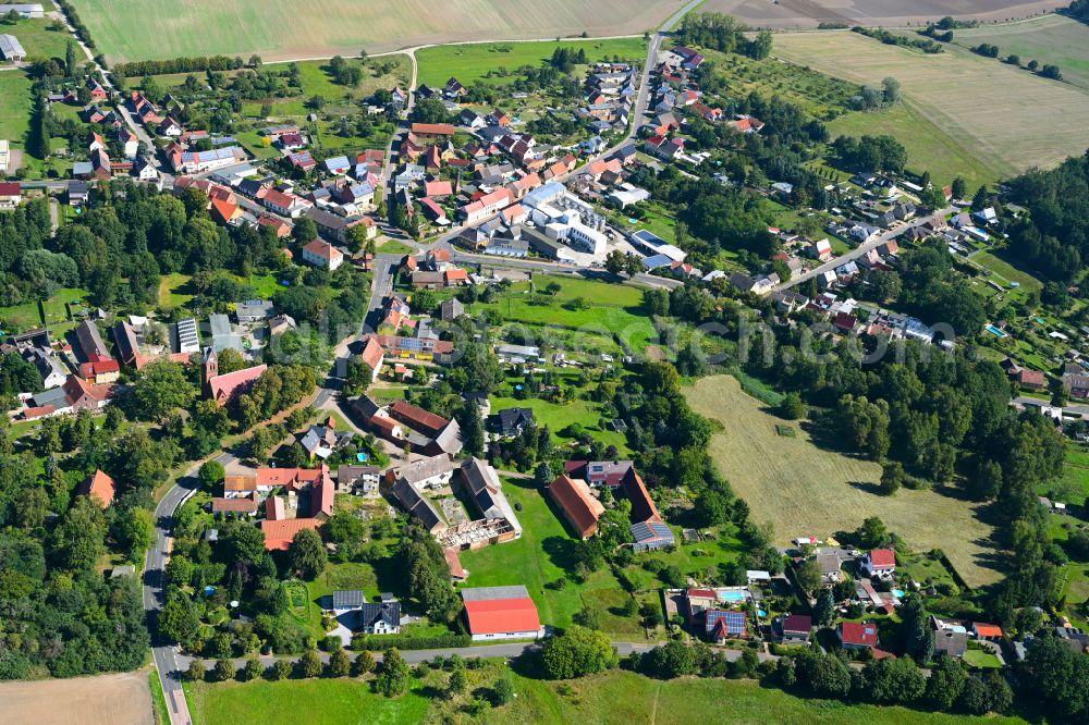 Straach from above - Village - view on the edge of forested areas in Straach in the state Saxony-Anhalt, Germany